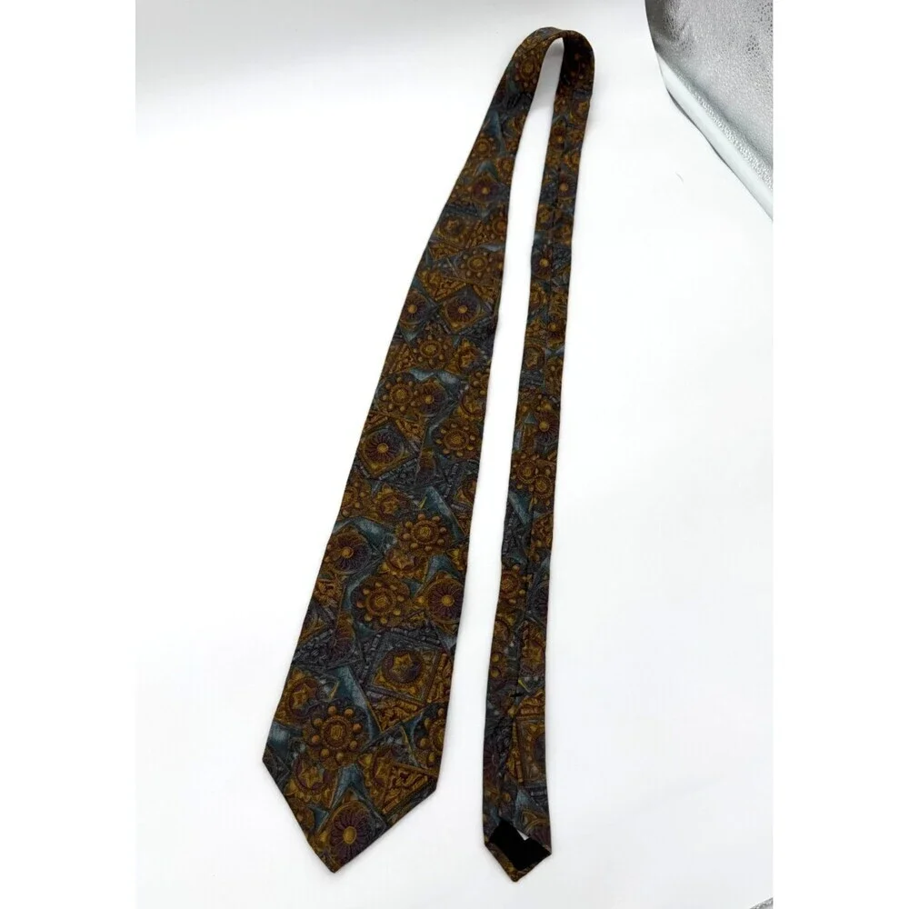 Vintage Emilio Pucci Geometric Handmade Silk Tie Medallion Eclectic Ornate Art